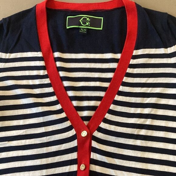 C.Wonder Striped Cotton Cardigan with Gold Logo Buttons. Red/White/Blue. Size XS - Picture 2 of 6